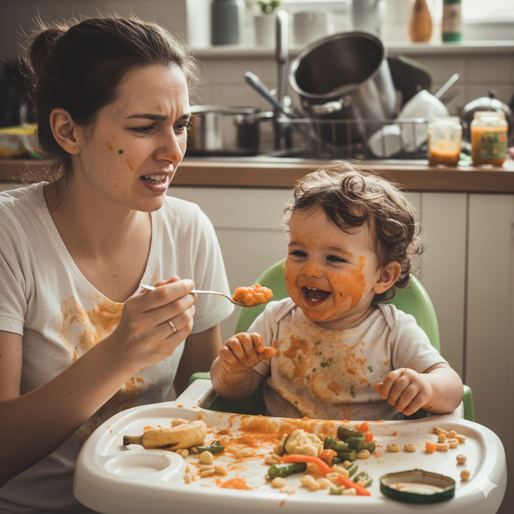 Mãe e bebê no cadeirão
