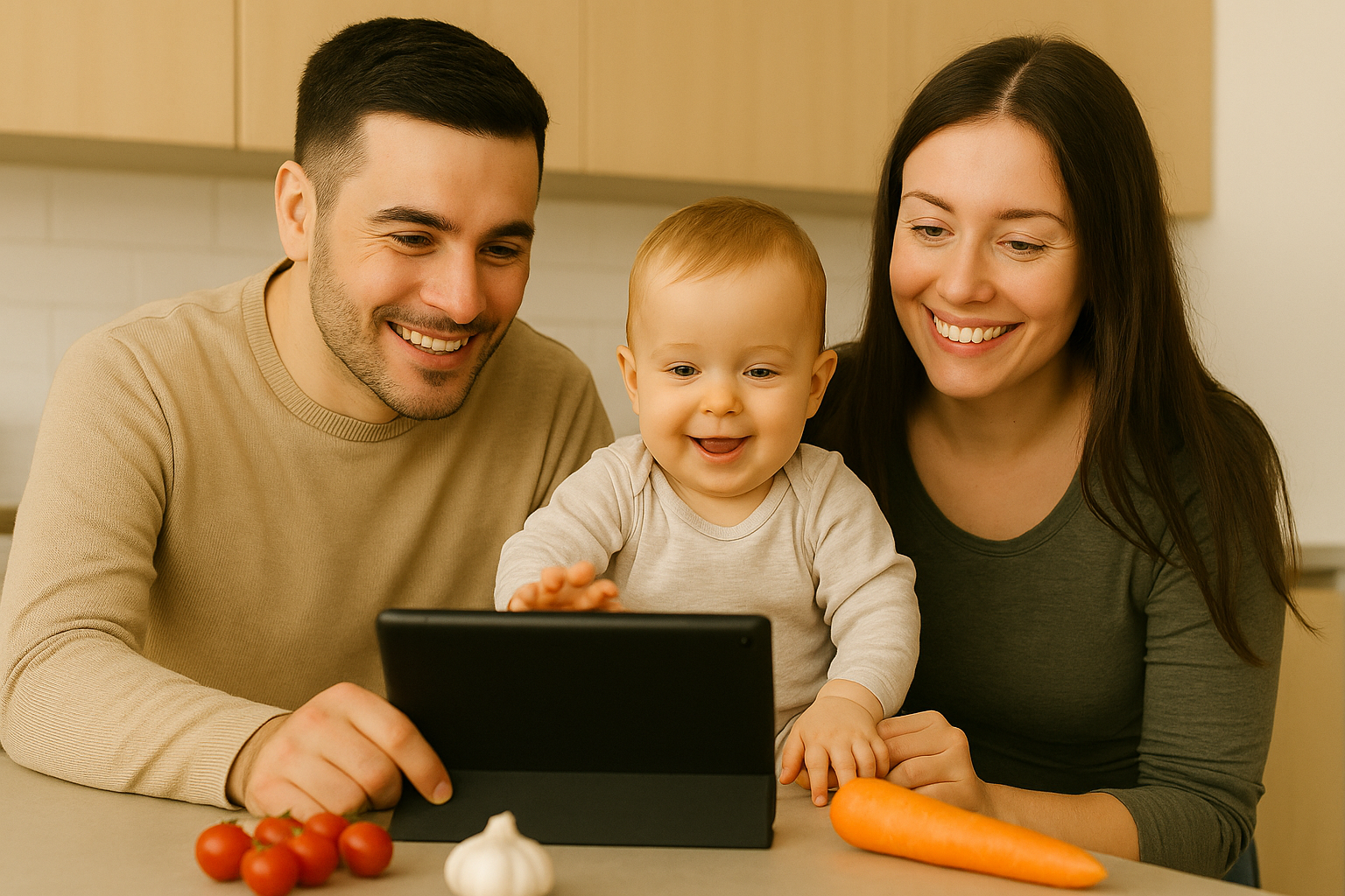Família vendo o tablet